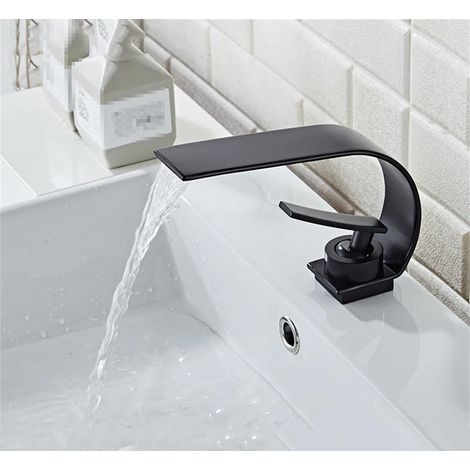 Moderne Waschtischarmatur, schwarz/weiß, Einhebel-Waschtischarmatur, Wasserfallarmatur für Warm- und Kaltwasser (1/5)