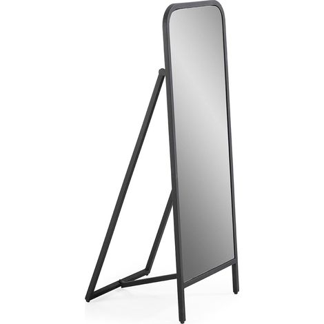 Miroir sur pied noir design métal et verre élégant - noir mat et verre clair (1/3)