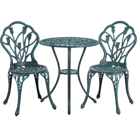 Yaheetech Ensemble de Table et Chaise Salon de Jardin Balcon Kit de Bistro 2 Chaise 1 Table en Alliage Aluminium Vert