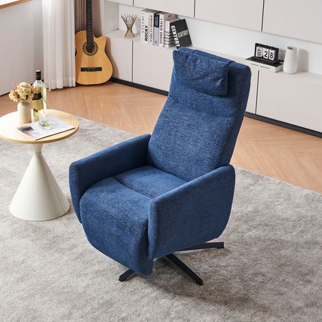 Sillón giratorio MODFU con reposapiés, reclinable de 100° a 150°, tela de chenilla, cómodo asiento para sala de estar u oficina, color azul (1/5)