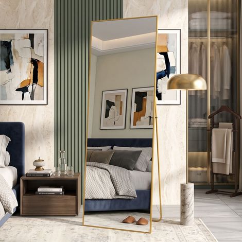 Creahappy Grand Miroir sur Pied 180x80 cm Rectangulaire - Cadre Alliage Aluminium Doré Verre Trempé HD - Chambre Entrée Salon (1/5)