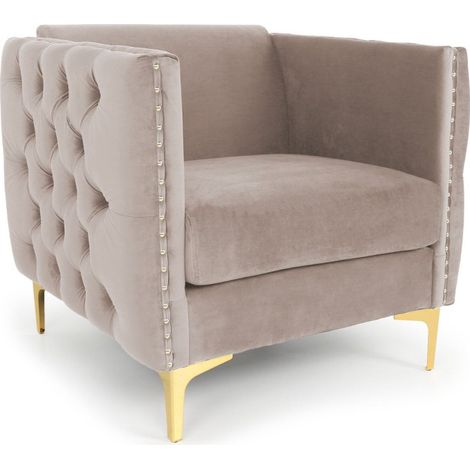 Fauteuil Design en Velours "Suez" 83cm Taupe (1/3)