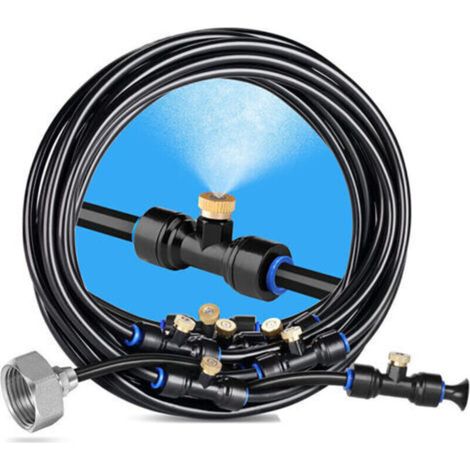 Outdoor Mister, 9M Patio Mister with 11 Mist Nozzles + 1 Adapter (Brass, 3/4") Mister for Patio, Garden, Greenhouse, Trampoline for Water Park (1/3)