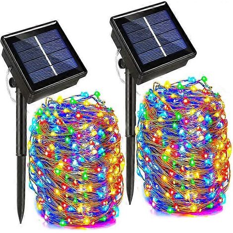 Guirlande lumineuse solaire LED d'extérieur - 32 m 22 m 11 m 7 m guirlande feston étanche - 12 m 100 LED multicolore lot de 2 (1/5)