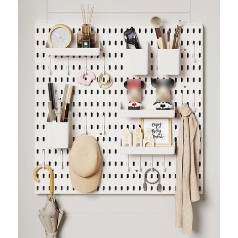 4-teiliges Organizer-Set mit Reißzwecken + 36 Zubehörteile – Wandmontage, kein Bohren erforderlich – Küche/Garage/Büro – weiß