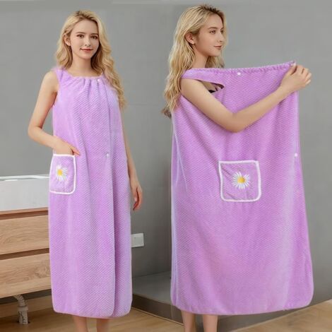 Purple Bath Skirt (100 x 145 cm, 2 Pieces), Thick Bath Towel, Coral Fleece Absorbent Bathrobe (1/5)