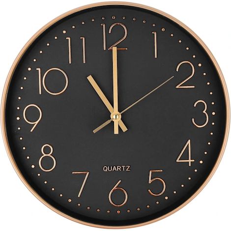 Reloj de pared moderno de cuarzo silencioso, 25 cm, redondo con números extragrandes (oro rosa) (1/4)