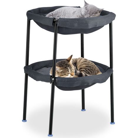 Hamaca para gatos de 2 niveles con estructura de acero y malla gris