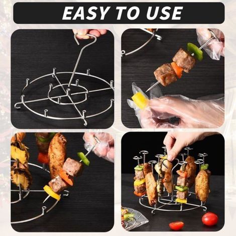 Grille Air Fryer avec 12 brochettes, inoxydable, accessoire pour friteuse ronde verticale, support réutilisable pour barbecue. (1/5)