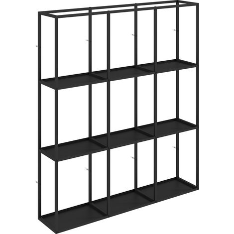 Étagère murale industrielle 9 casiers, étagère modulaire métallique noire pour objets de collection, 87,5x18x100 cm (1/5)