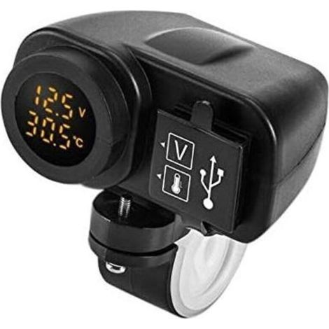 Chargeur USB pour moto 12 V 5 V pour chargeur moto 2,1 A 12 V avec affichage LED voltmètre thermomètre (1/4)