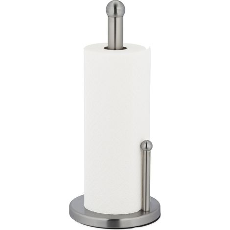 Relaxdays Portarrollos Cocina Vertical, de Acero Inoxidable, Soporte Rollos Encimera con Tope, 35 x 15 cm, Plateado