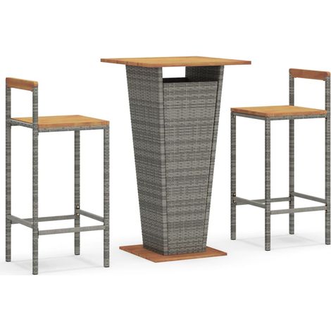 Maison Exclusive - Set Bar Giardino 3pz Grigio Polyrattan e Legno Massello Acacia (1/5)