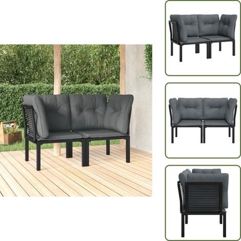 Sedute da esterno - vidaXL Poltrone Angolari Giardino Cuscini 2pz Polyrattan Nero e Grigio - Cuscini in poliestere