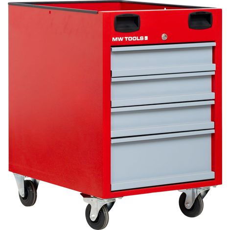 Mw Tools – Servante d'atelier roulante 4 tiroirs – Compacte 775 mm – Tapis de protection caoutchouc – Roues pivotantes 360° avec freins
