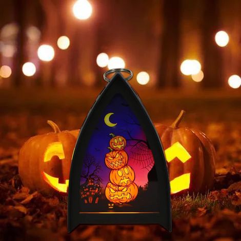 Halloween-Laterne, LED-Nachtlicht, Halloween-Laterne, dekorative Kerzenlaterne, kleine tragbare Halloween-Lichter, Halloween-Hängewindlampe, LED, flackernde flammenlose Kerzen (1/5)