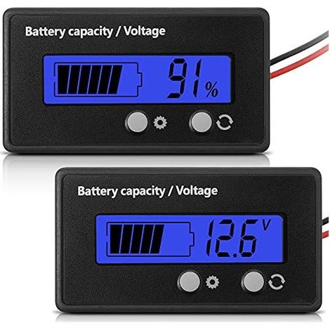 Misuratore di carica per batterie al piombo-acido da 12V, 24V, 36V, 48V, 60V, 72V, 84V CC con allarme, impostazione in avanti e interruttore a chiave, indicatore di tensione e capacità (blu) (1/5)
