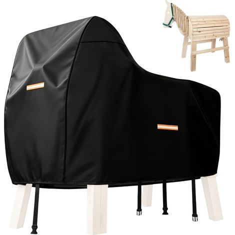 160 × 70 × 110 cm Housse de protection pour cheval en bois : matériau Oxford 420D avec bandes réfléchissantes et boucles coupe-vent, bâche de protection imperméable pour cheval de jardin pour (1/5)