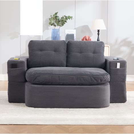 Fauteuil convertible 165x97x61 cm en tissu cord gris foncé, gain de place pour salon FloraGrace (1/5)