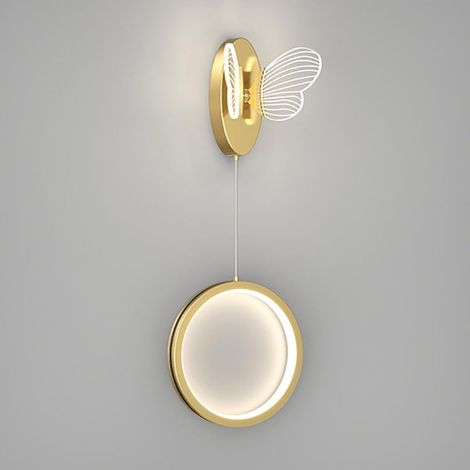 Applique murale papillon dorée, anneau en métal avec abat-jour en acrylique, applique murale décorative pour chambre d'enfant, appliques murales LED modernes - 15 W - 3000 K, éclairage de chevet (1/5)