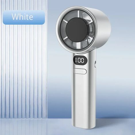 (Blanc argenté) Ventilateur portable à main, 120 réglages de vitesse de vent, ventilateur personnel haute vitesse rechargeable par USB. (1/5)