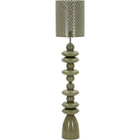Lampada da terra in metallo verde intenso con paralume intagliato (1/5)