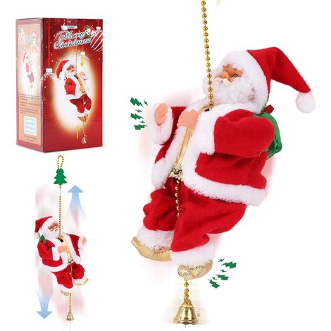 025 Père Noël Grimpeur Électrique et Musical, Décoration de Noël Animée avec 3 Modes, Crochet Sécurisé & Boîtier Renforcé en PVC Blanc (1/5)