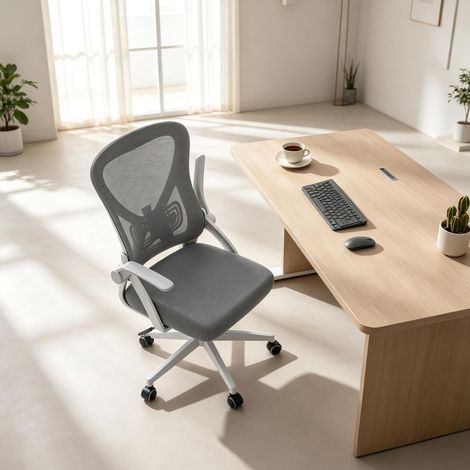 Sedia da ufficio ergonomica 62x55,5x111,5 cm in rete grigia regolabile FloraGrace (1/5)
