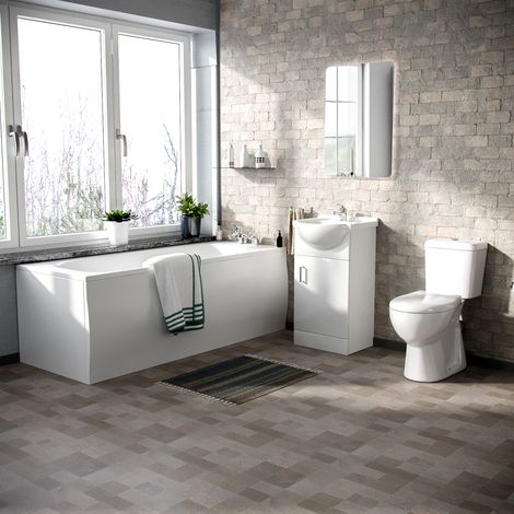 Nanuya Suite 1700mm Bathtub, 450mm White Basin Vanity & Close Coupled Toilet (1/5)