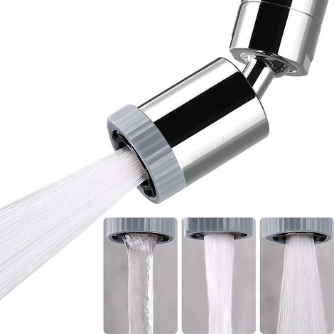 Ugello per rubinetto a 3 funzioni - Aeratore girevole - Ampio angolo di rotazione a 360° - Accessori per rubinetto da cucina - Filettatura interna da 55/64 pollici - Finitura cromata (1/3)