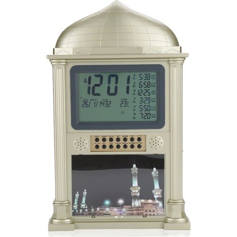 1 Horloge murale numérique islamique en plastique avec calendrier et réveil (dorée) (1/4)