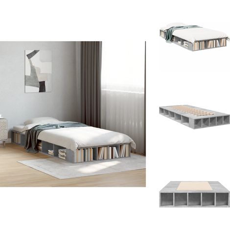 Cadre de lit sans matelas gris béton 100x200 cm - Cadre De Lit - Lit Double - Lit Design - Meuble Chambre - Literie (1/5)