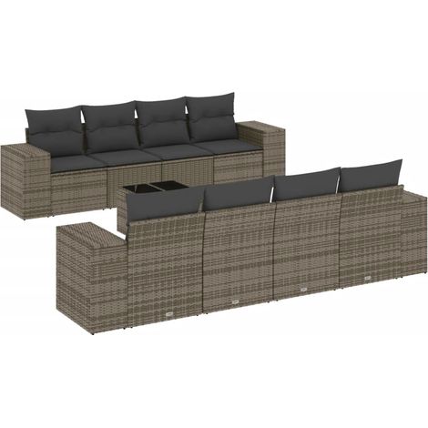 Set de muebles de jardín 9 pzas y cojines ratán sintético gris vidaXL (1/5)