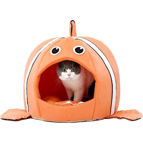 Cama naranja para mascotas con cojín y cama cálida para perros, cama pequeña para gatos, cama cómoda para gatos y perros, cama para mascotas extraíble de 32 cm. (1/5)