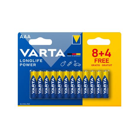 PILA AAA LR03 LONGLIFE POWER VARTA BLx8+4 ALCALINA