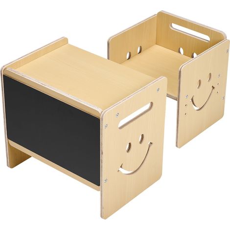 Ensemble table et chaises Montessori 3 en 1 en bois avec tableau noir, hauteur réglable, idéal pour dessiner, lire et manger - Naturel (1/5)