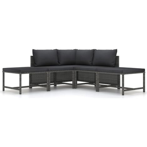Set de sofá de jardín 5 piezas con cojines ratán sintético gris vidaXL