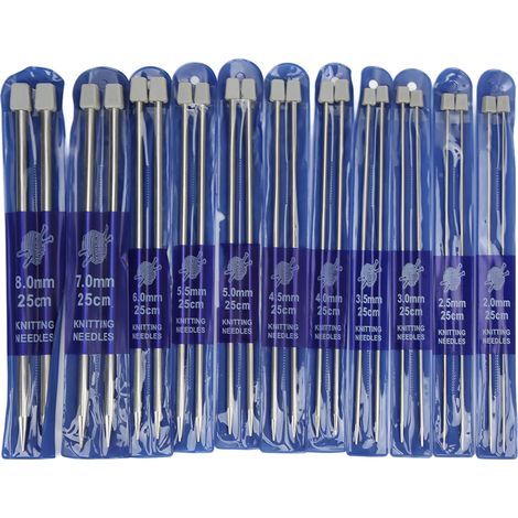 22Pcs Knitting Needles 25cm Stainless Steel Glossy Wide Application Metal Knitting Needles Set (1/5)