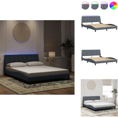 Cadre de lit avec LED sans matelas gris foncé 160x200cm velours - Cadre De Lit - Lit Double - Tête De Lit Rembourrée - Éclairage Led - Velours (1/5)