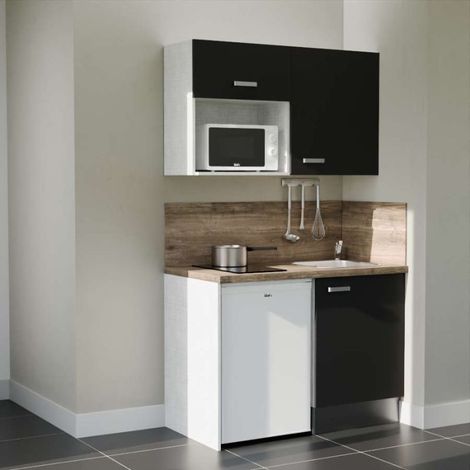 Kitchenette K07L-PT - 120 cm avec plan de travail et évier, emplacements frigo et micro-ondes