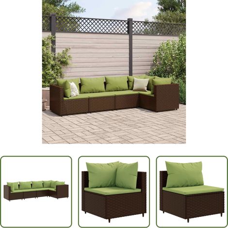 vidaXL Rattanmöbel - 5-tlg. Garten-Lounge-Set mit Kissen Braun Poly Rattan (1/5)