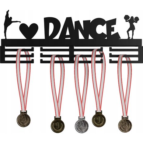 Colgador de medallas de metal para habitación, 40 cm, "Me encanta bailar", negro, duradero. (1/5)
