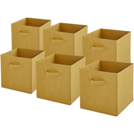 Lot de 6 Panier, Tissu Jaune, Pliable, Poignée, Rangement, Chambre, Salon, Bureau (1/5)