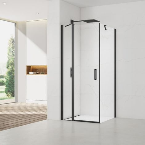 Swiss Aqua Technologies Set di porte e zanzariere a battente anticalcare Fusion 80x90cm con profili neri opachi (SATFUDP80S90C-SET)