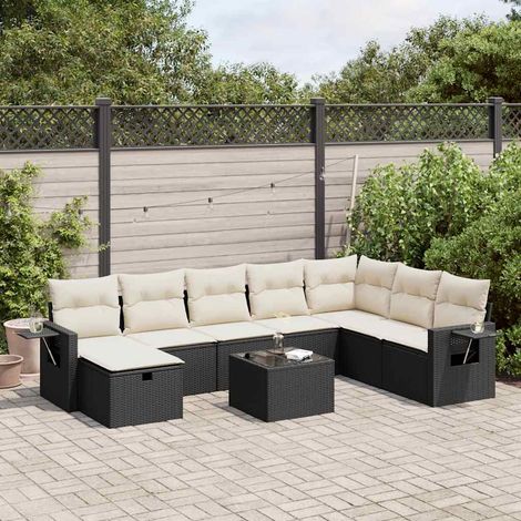 vidaXL Salon de jardin 9 pcs avec coussins noir résine tressée (1/5)