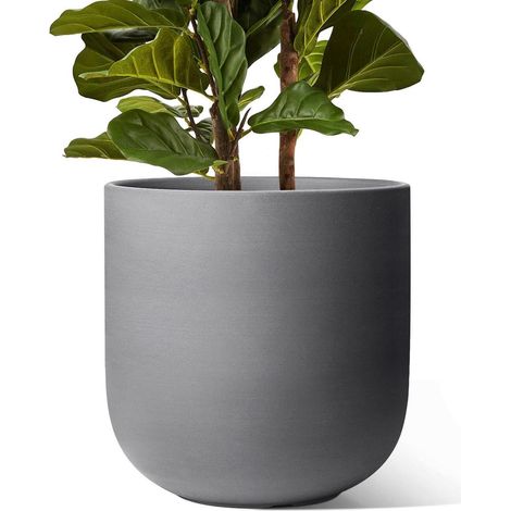 Grand pot à fleurs en céramique 30 cm gris anthracite avec trou de drainage (1/5)
