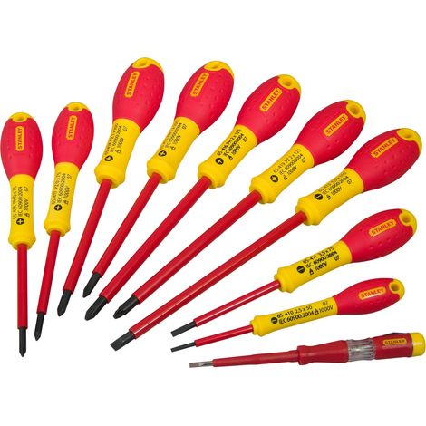 Tournevis Isolés 1000V Électricien + Phillips + Pozi + Testeur - Mallette De 10 pièces Fatmax STANLEY 0-62-573 (1/2)