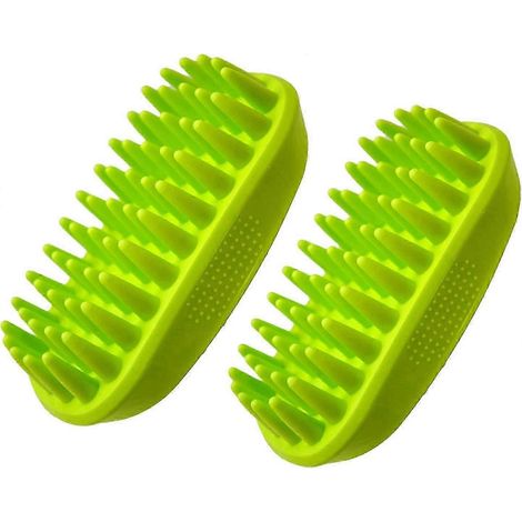 Lot de 2 brosses à shampoing en silicone pour chien, peigne de massage doux pour le bain, poignée antidérapante, nettoyage en profondeur pour les poils mi-longs à longs (1/5)