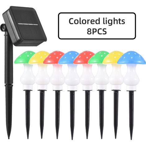8 lampes champignon solaires LED 8 modes IP65 couleurs jardin (1/5)