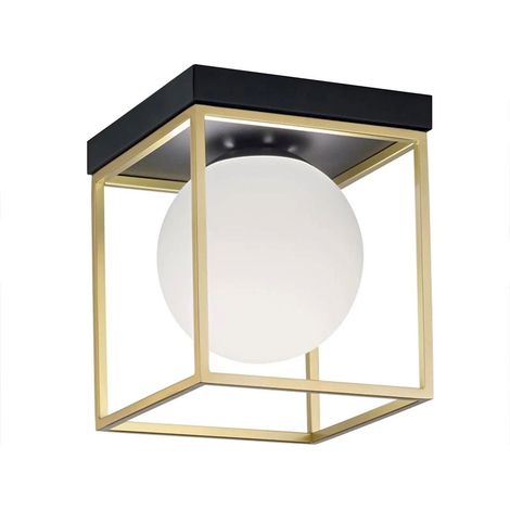 Plafoniera da soffitto minimalista lampada in metallo nero bronzo con sfera in vetro per camera da letto G9 (1/5)